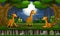 Cartoon three giraffes enjoying at the night landscape