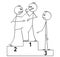 Cartoon of Three Man on Sport Winners Podium, Two of Them Are Fighting or Arguing