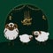 Cartoon Three Sheep Standing Against Golden Arabic Calligraphy of Eid-Al-Adha Mubarak Circular Message Frame