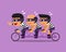 Cartoon three thieves ride tandem bicycle