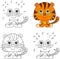 Cartoon tiger. Coloring book and dot to dot game for kids