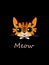 Cartoon tiger head on a black background and says Meow. Funny symbol of Happy Chinese New Year 2022