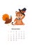 cartoon tiger November 2022 calendar A4 format template.