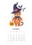 cartoon tiger October 2022 calendar A4 vertical template.