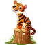 Cartoon tiger sitting on tree stump