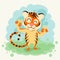 Cartoon Tiger Smile Show Two Finger Peace Gesture