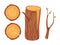 Cartoon timber. Hardwoods construction materials vector isolated set. Wood log and trunk, stump and plank. Wooden