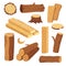 Cartoon timber. Wood log and trunk, stump and plank. Wooden firewood logs. Hardwoods construction materials vector