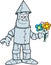 Cartoon Tin Man Holding Flowers