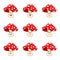 Cartoon toadstool character set isolated on white background