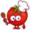 Cartoon tomato chef holding a cooking spoon. Vector illustration