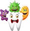 Cartoon tooth attacked by germ