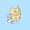 Cartoon tooth with cigarette. Dental care concept.