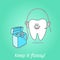 Cartoon tooth with dental floss. Dentistry poster.