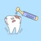 Cartoon tooth with a dental tool.