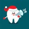 Cartoon tooth with a loudspeaker wishing Merry Christmas!