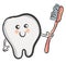 A cartoon tooth with a smiley face looks cute vector or color illustration