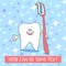 Cartoon tooth with a toothbrush and toothpaste. Smiling tooth. Dental illustration on seamless pattern with sparkles