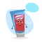 Cartoon toothpaste smiling mascot. Dental care character with dummy speech bubble.