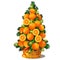 Cartoon topiary in the form of a cone Christmas tree with oranges. Sketch for greeting card, festive poster or party