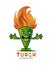 Cartoon torch mascot character with flaming head