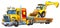 Cartoon tow truck driving car excavator illustration