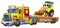 Cartoon tow truck driving car excavator illustration