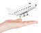 Cartoon Toy Jet Airplane over Hand. 3d Rendering