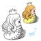 Cartoon toy princess doll outlined and color for coloring book