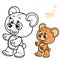 Cartoon toy teddy bear outlined and color for coloring book