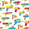 Cartoon Toy Water Guns Background Pattern. Vector