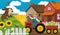 Cartoon tractor farm family on the ranch illustration