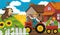 Cartoon tractor farm family on the ranch illustration