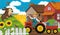 Cartoon tractor farm family on the ranch illustration