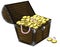 Cartoon treasure chest crate with gold coins and pearl necklace