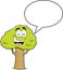 Cartoon tree with a caption balloon.