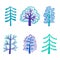 Cartoon trees in flat style isolated on white background.