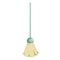 Cartoon trendy broom with green plastic stick icon. Hygiene and home cleaning