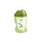 Cartoon trendy design green container with olive liquid soap icon. Shower gel.