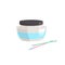 Cartoon trendy flat style container with cosmetic cream, lotion, powder and cotton swabs icon. Vector hygiene sticks.