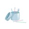 Cartoon trendy flat style cotton swabs in open containter icon. Cartoon colorful ear and cosmetic buds. Vector hygiene sticks.