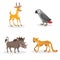 Cartoon trendy style african animals set. Pig warthog, grey parrot, cheetah and antelope gazelle. Closed eyes and cheerful mascots