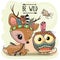 Cartoon tribal Deer and owl with feathers