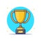 cartoon trophy on blue circle background