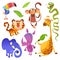 Cartoon tropical animal characters. Wild cartoon cute animals collections vector. Big set of cartoon jungle animals flat vector