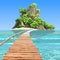 Cartoon tropical island with a pier in turquoise sea