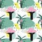 Cartoon tropical palm tree seamless pattern. Hand drawn summer stylized plant, colorful jungle decor textile, wrapping paper