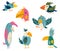 Cartoon tropical parrots set. Cute children\\\'s vector illustration