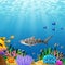 Cartoon tropical shark fish with beautiful underwater world