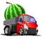 Cartoon truck carrying watermelon, on white background